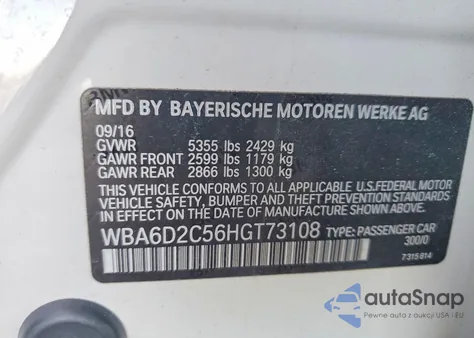 2017 BMW 640 Xi Gran Coupe из США, поврежденный, VIN WBA6D2C56HGT73108